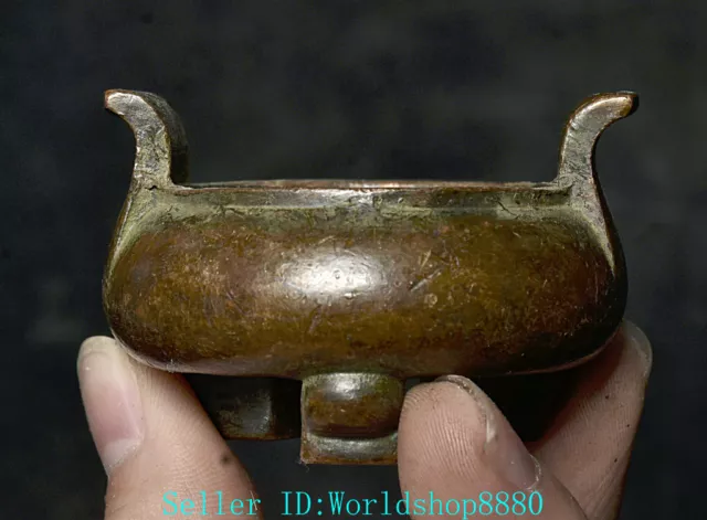 2.2'' Marked Ancient Chinese Dynasty Palace Bronze 3 Leg Incense Burner Censer