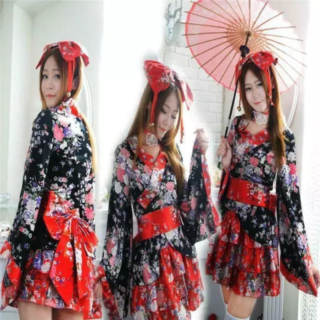 Women Kimono Japanese Lolita Maid Uniform Outfit Anime Cosplay Costume Dress MON