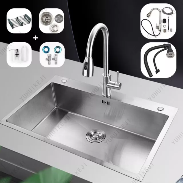 Drop in Kitchen Sink Single Bowl 304 Stainless Steel with Accessories