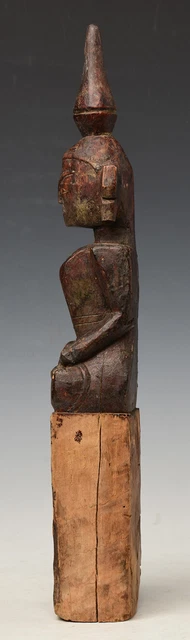 18th Century, Shan, Antique Tai Lue Burmese Wooden Seated Buddha 7