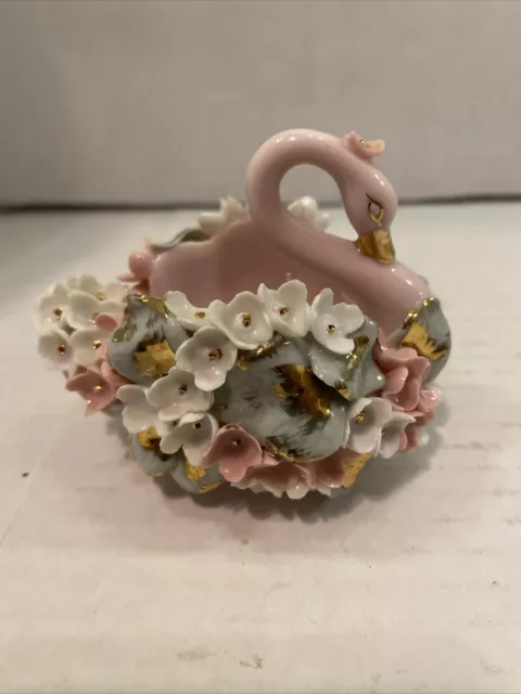 Vintage Elfinware Swan Lefton China Covered In Flower - K8058 Hand Painted  d vh