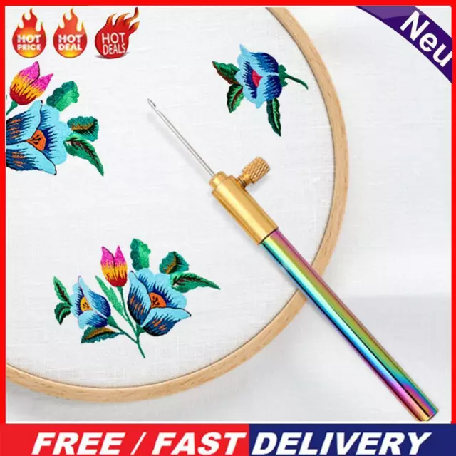 Beech Handle Embroidery Crochet Hook with 3 Needles Sewing Tools Set DIY Craft