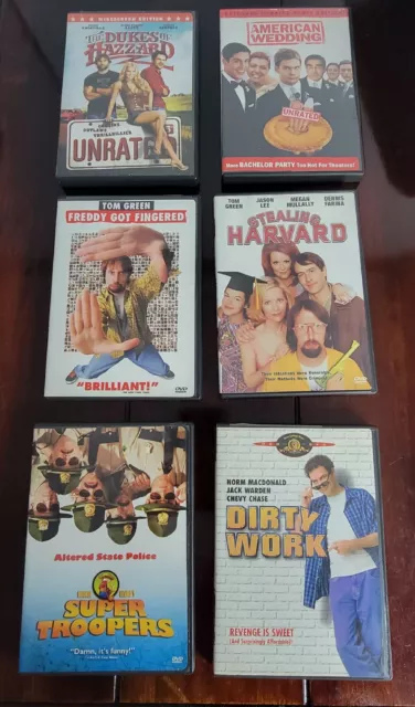 Lot Of 6 Comedy DVDs With Cases Super Troopers Stealing Harvard American Wedding
