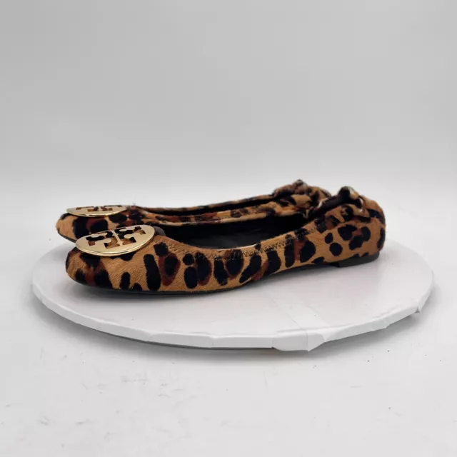 Tory Burch Reva Women Size 8.5 M Brown Leopard Print Calf Hair Ballet Flat Shoes