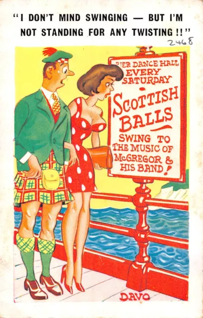 Postcard  Comic Risque Girl Boobs Scotsman  Swinging  Not Standing For Twisting