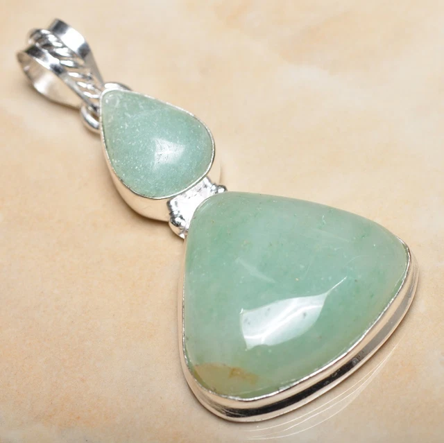 Pendentif En Argent Sterling 925 Avec Chrysoprase Verte - Fait Main - 1,75 Pouces