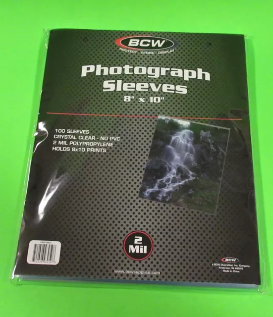 100 8x10 PHOTO SLEEVES-CRYSTAL CLEAR-ARCHIVAL SAFE-ACID FREE-2 MIL THICK- BY BCW