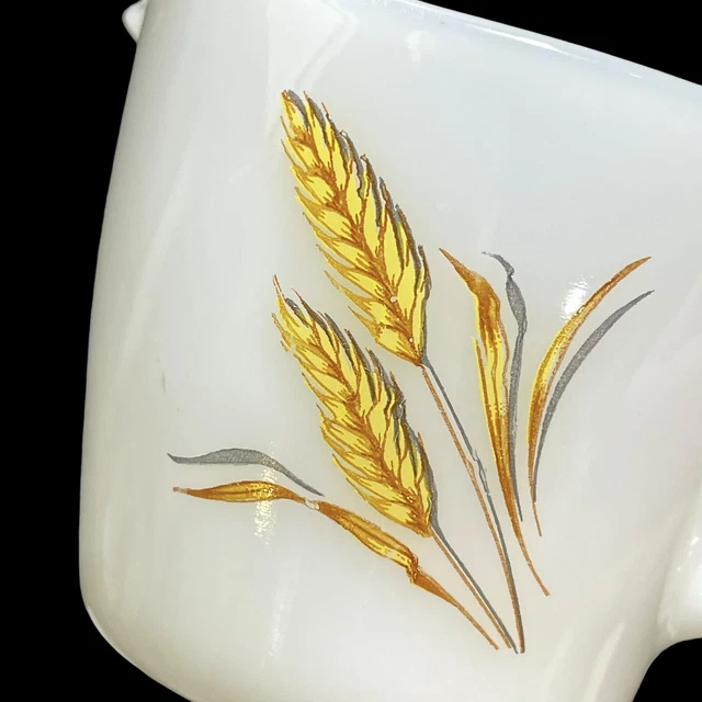 VINTAGE 1950S FIRE King Milk Glass Golden Wheat Sugar & Creamer Set Mid