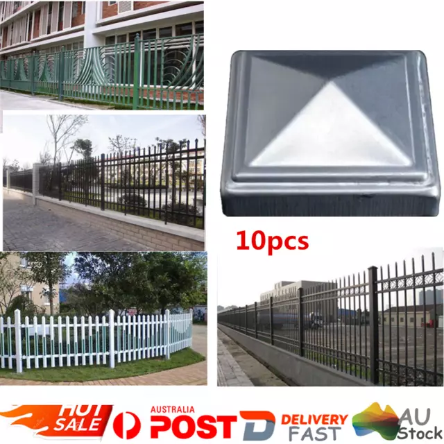 100mm Pyramid Square Galvanised Metal Sealing Fence Post Caps Garden 10Pcs AU