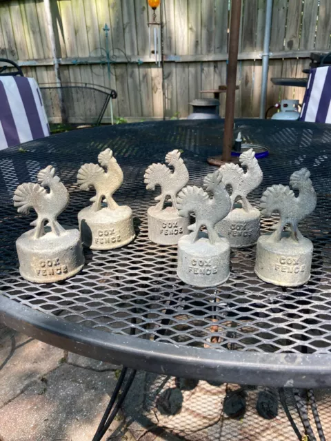 6 Vintage Cast Iron Chain Link Fence Post Topper Cap Cox Roosters Finials
