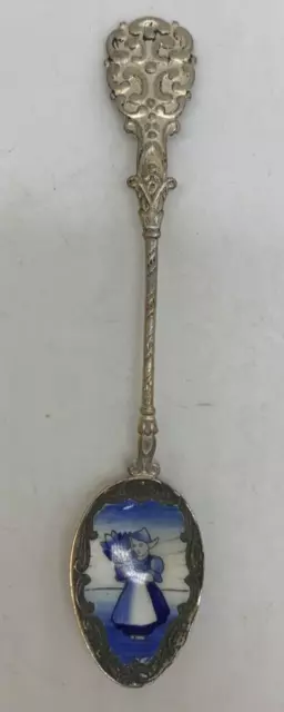 Vintage Souvenir Art Enameled Spoon Czechoslovakia Klepa Arts Blue Delph Girl