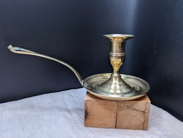 Vintage Solid Brass Tapered Candle Stick Holder LONG Handle With Key Hole
