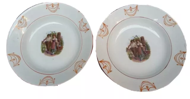 Bonita Pareja De Platos De Porcelana Opaca - Pickman Sevilla Principios De S.xx