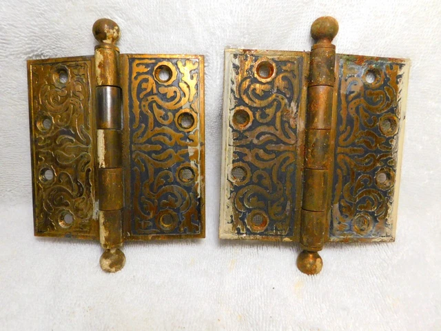 ONE PAIR of VINTAGE EASTLAKE HINGES 5" X 4"  CANNON BALL TOP -  NICE 