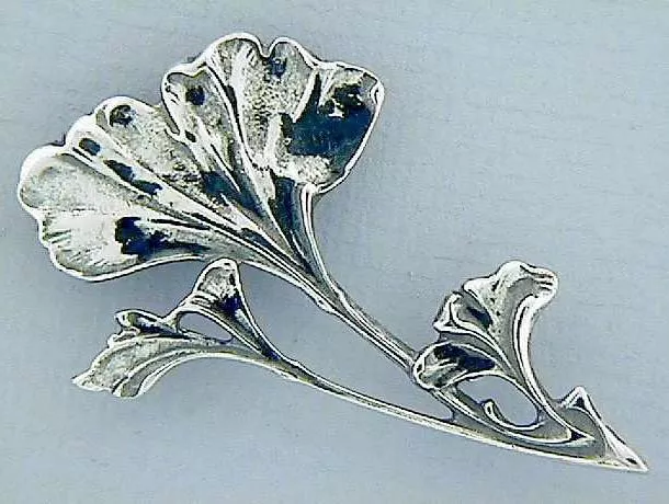 Art Nouveau Broche Ginkgo 925er Argent Bijoux - Neuf