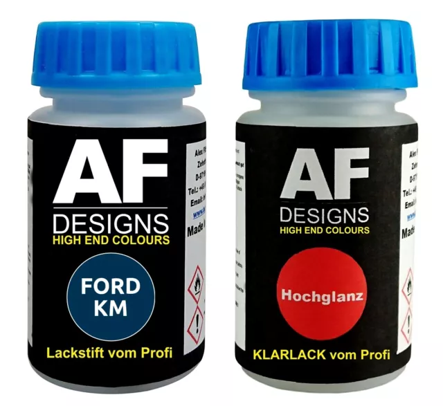 Lackstift für FORD KM Electric Blue Metallic + Klarlack je50ml Autolack Set