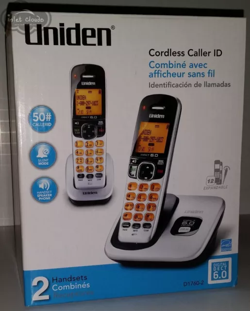 Uniden D1760-2 Expandable Cordless Phone DECT 6.0 1.9GHz, 2 Handset NEW 2