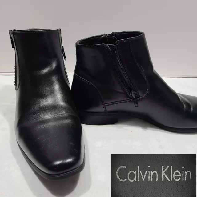 Calvin Klein Raxton Leather Chukka Boots Mens Size 9 Black Dual Zip Clean!