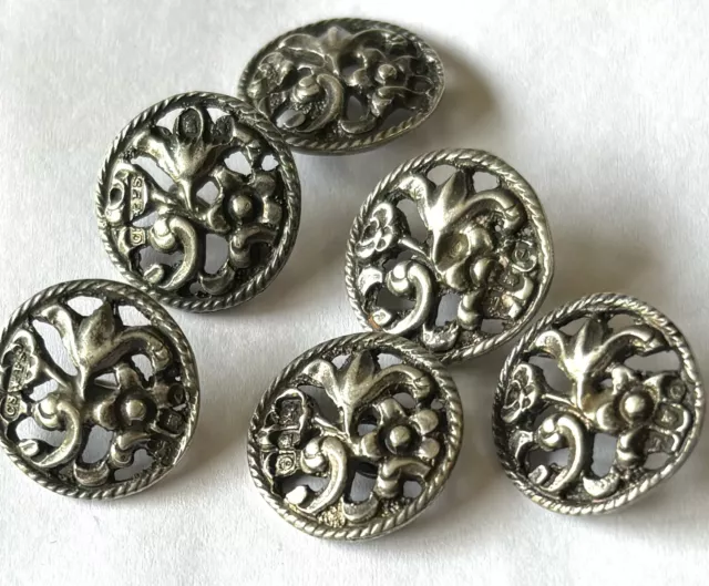 Antique 6 Victoria 1900 London Silver Hallmarked Flower Buttons