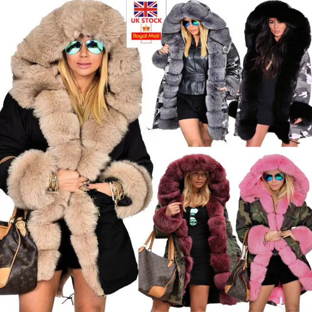 ROIII WOMEN LADIES Winter Long Warm Thick Parka Faux Fur Jacket