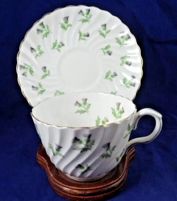 Aynsley Cup & Saucer Set Pattern #15287 Thistle Green & Purple w/Gold 1934-1939