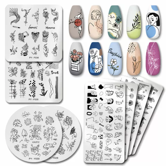 Flower Nail Stamping Plates Geometry Line Nail Art Printing Templates