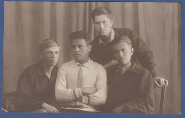 Portrait of Four Handsome Guys, Cute Boys Soviet Vintage Photo USSR