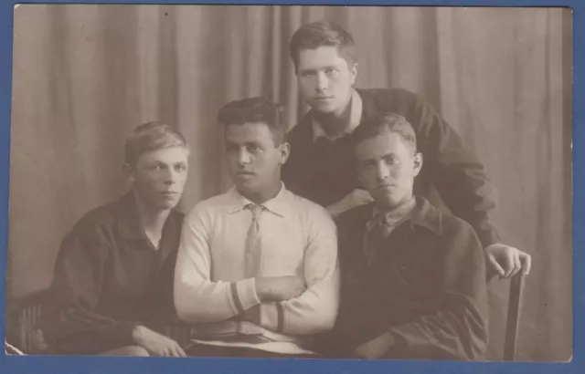 Portrait of Four Handsome Guys, Cute Boys Soviet Vintage Photo USSR