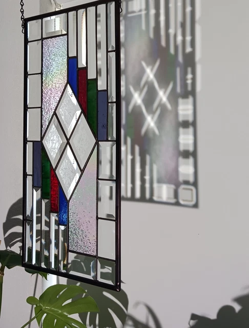 Iridescent ColorsStained Glass Panel, Window Hanging ≈22 1/2 X 10 1/2"  HMD-US