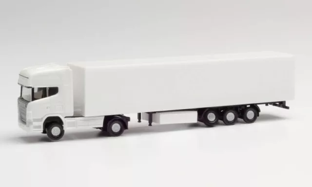 Herpa 013802 Minikit Scania R TL Koffer-Sattelzug 1:160, weiß, Spur N