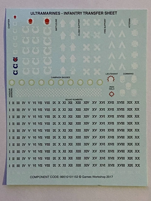 40K WARHAMMER SPACE Marines Ultramarines Transfer Decal Sheet EUR 1,86 ...