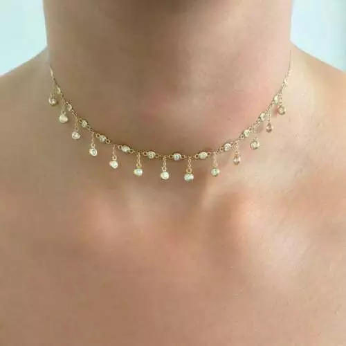 3CT Lab Created Moissanite Dainty Dangle Choker By The Yard Necklace 16" Chain