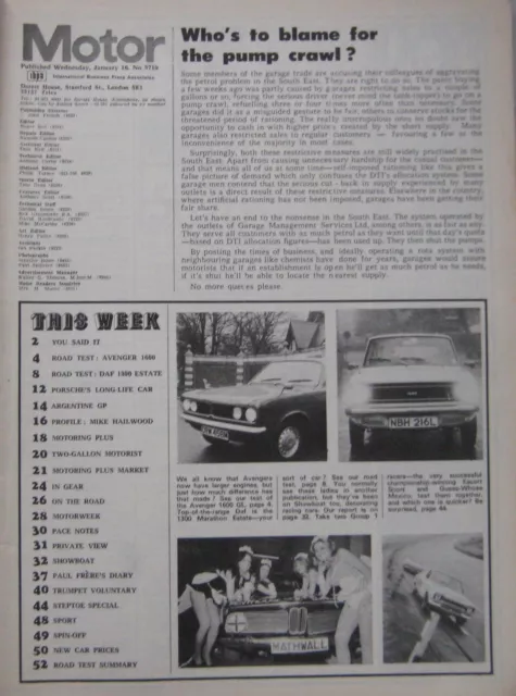 Motor magazine 19/1/1974 featuring Hillman Avenger road test, Jaguar, DAF 66 2