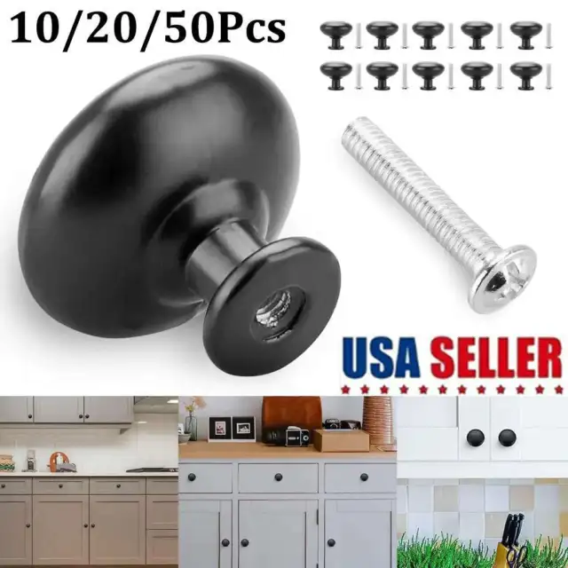 10Pcs Cabinet Door Knobs Pulls Kitchen Cupboard Round Drawer Handles Black