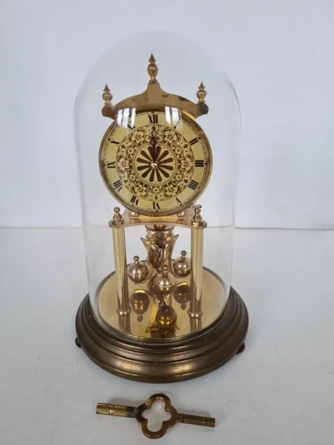 Vintage Kundo Mechanical Anniversary Desk Table Clock Brass Gold Tone With Key