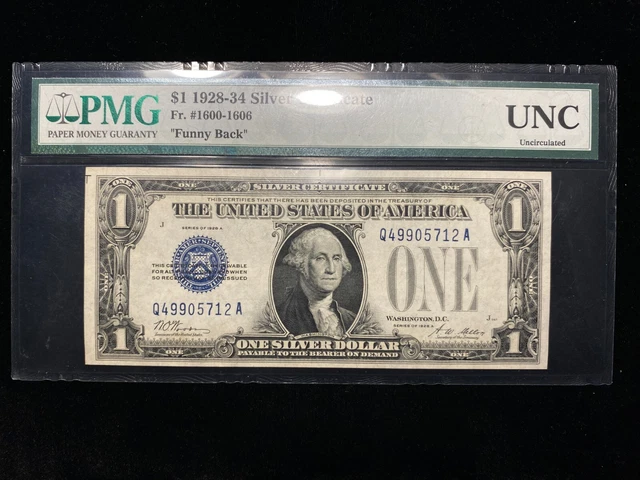 1928 $1 Silver Certificate Funnyback PMG UNC CU GEM
