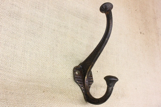 Large Old Coat Hook Bath Robe Clothes Tree FLOWERS Vintage Rustic Iron Bronze 2