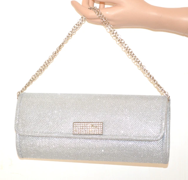 Pochette Donna Argento Con Strass - Borsetta Serale Brillante Con Catena Per Feste E Matrimoni - Foto 6