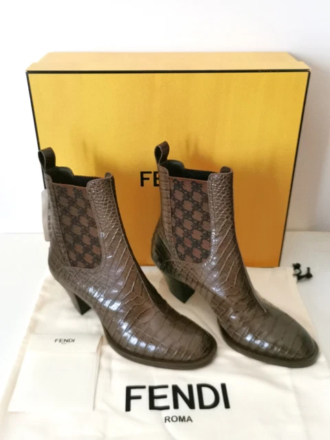 Fendi Bottines Cuir Marron  Brown  Calf Leather Ankle Boots Eur 39 Us 7.5 New
