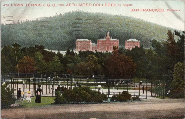 Lithograph * San Francisco CA Lawn Tennis at Golden Gate Park w/ Colleges 1909