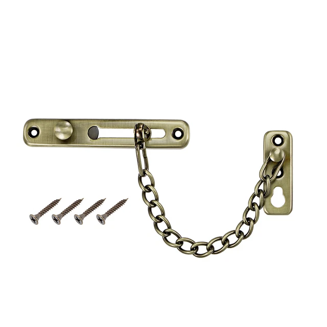 Chain Door Guard Lock Security Latch with Spring Anti-Theft Press Lock Bronze