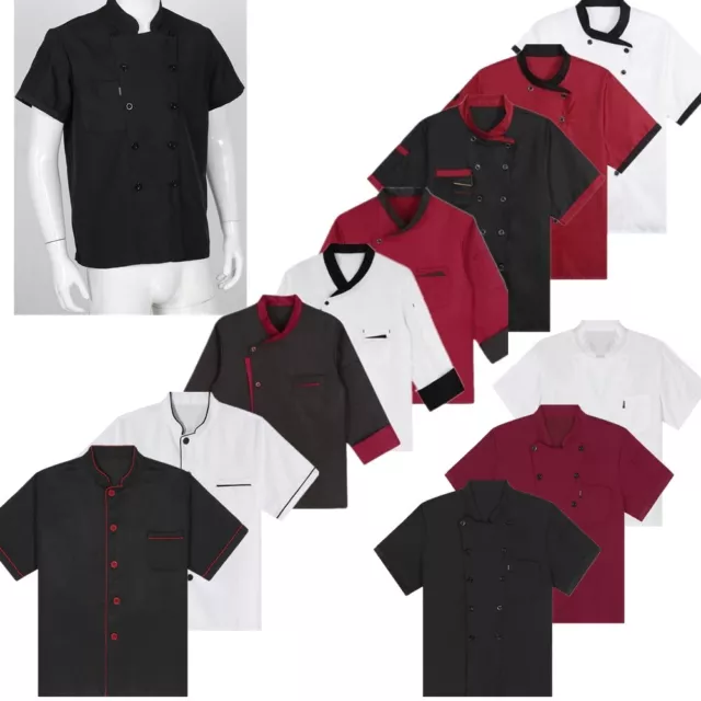 Men Short/Long Sleeve Chef Coat Jacket Hotel Kitchen Cooking Uniform Shirt Top
