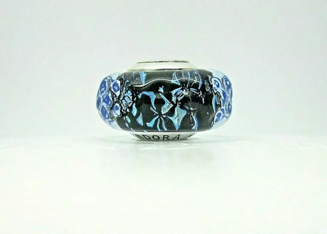 Authentic Pandora #798938C00 Wavy Dark Blue Murano Glass Ocean Charm