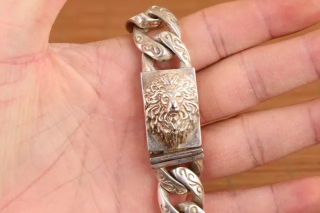 chinese old tibetan silver hand cast lion leo statue bracelet jewel gift 3