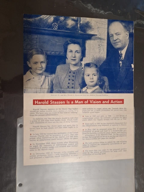 1948  Minnesota Governor Harold Stassen for President signed/autograph Brochure