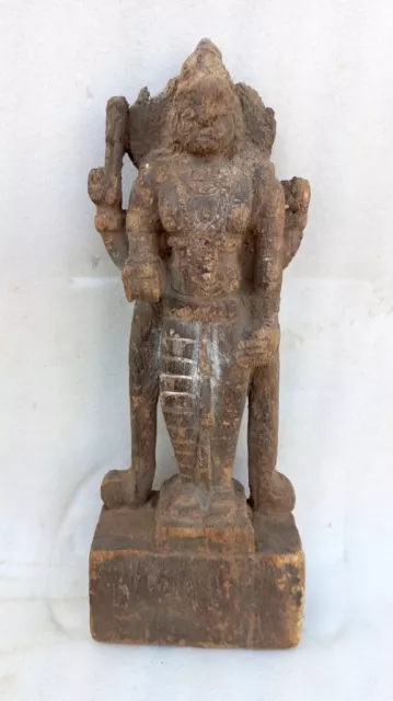 1800's Antique Old Rare Wood Hand Carved Hindu God Vishnu Figure Panel Plaque