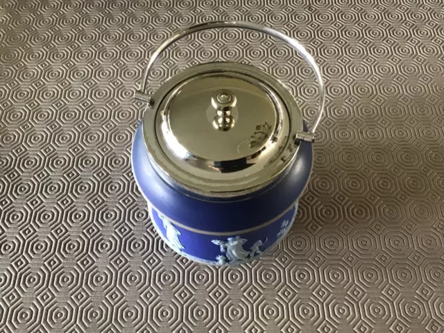 WEDGWOOD Vintage Blue (Jasperware) Biscuit Barrel With EPNS Lid/handle