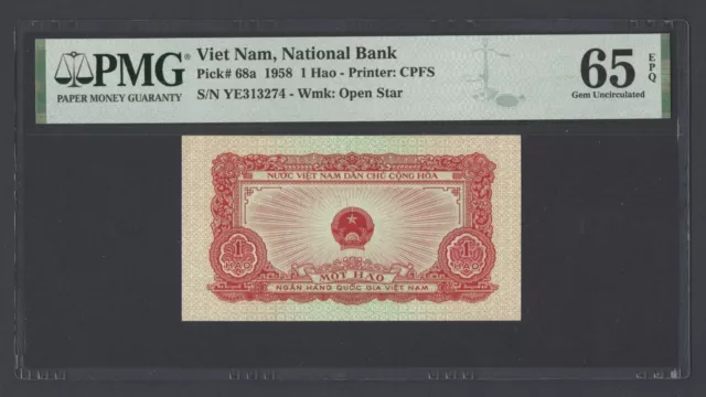 Viet Nam 1 Hao 1958 P68a Uncirculated Grade 65