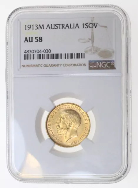 1913 M Australia 1 Sovereign Gold Coin Ngc Au58