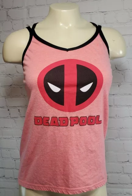 Marvel Deadpool Womens L Large Tank Top Cami Cross Strap Back Pink Tee